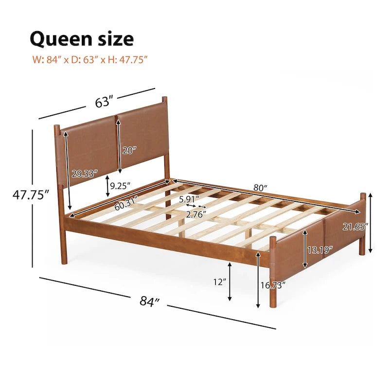 Queen Platform Bed with Upholstered Headboard and Solid Wood Frame