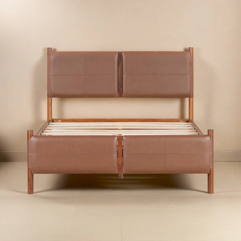 Queen Platform Bed with Upholstered Headboard and Solid Wood Frame