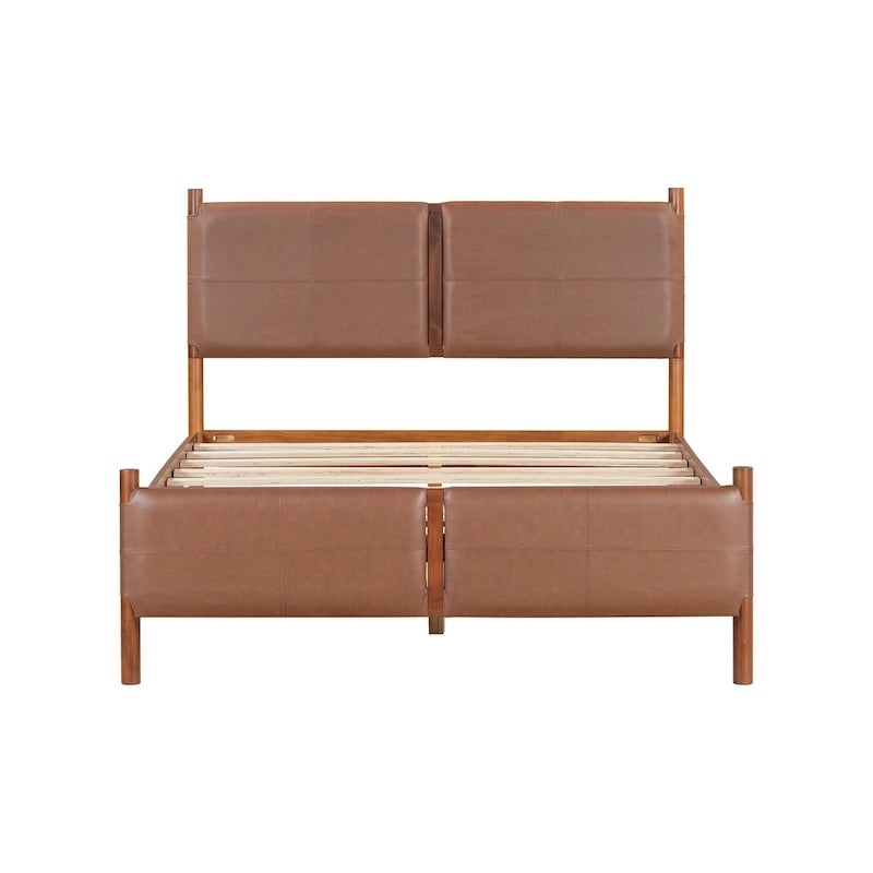 Queen Platform Bed with Upholstered Headboard and Solid Wood Frame