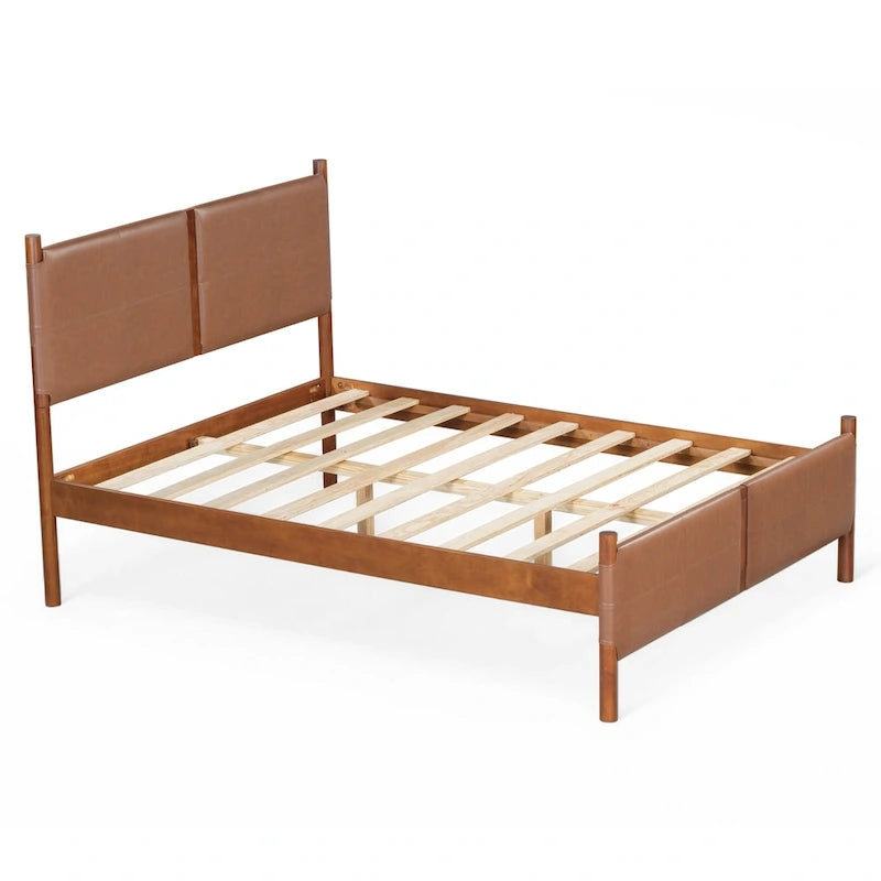 Queen Platform Bed with Upholstered Headboard and Solid Wood Frame
