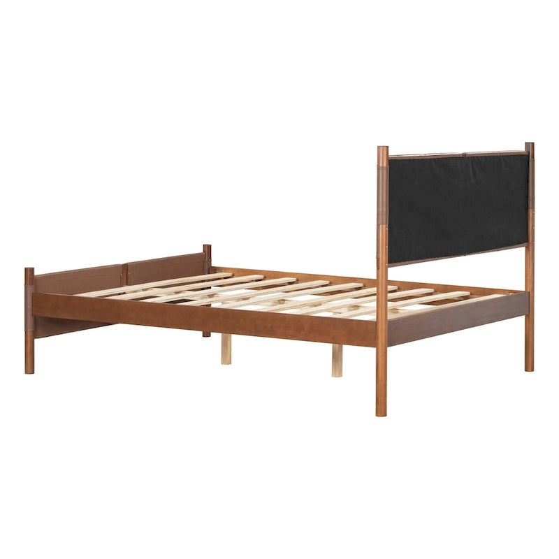 Queen Platform Bed with Upholstered Headboard and Solid Wood Frame