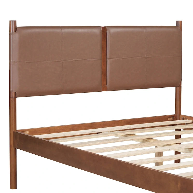 Queen Platform Bed with Upholstered Headboard and Solid Wood Frame