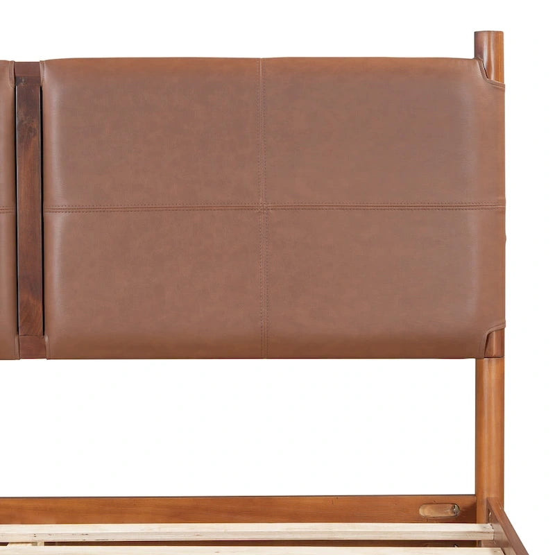 Queen Platform Bed with Upholstered Headboard and Solid Wood Frame