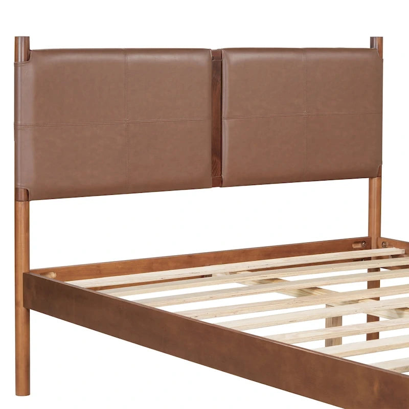 Queen Platform Bed with Upholstered Headboard and Solid Wood Frame