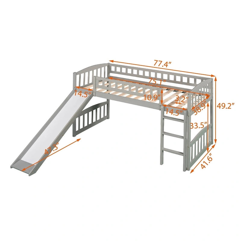 Twin size Loft Bed with Slide and Ladder