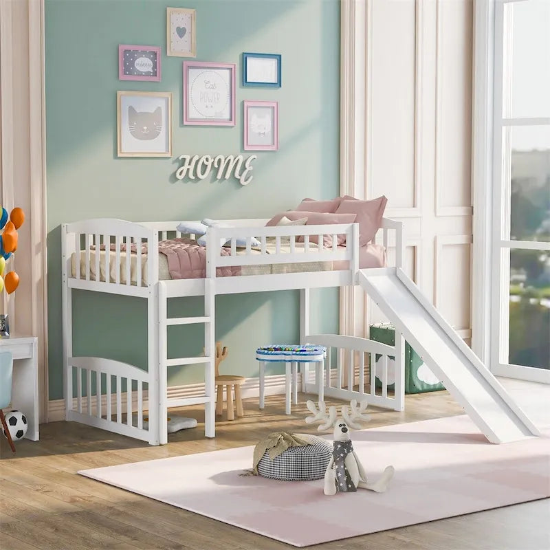 Twin size Loft Bed with Slide and Ladder