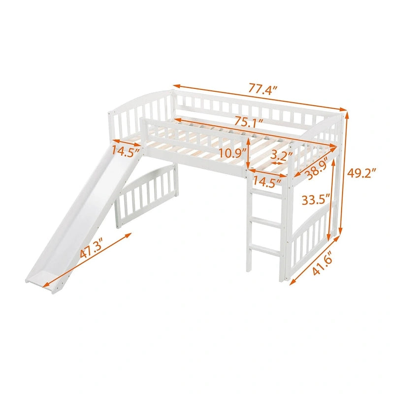 Twin size Loft Bed with Slide and Ladder