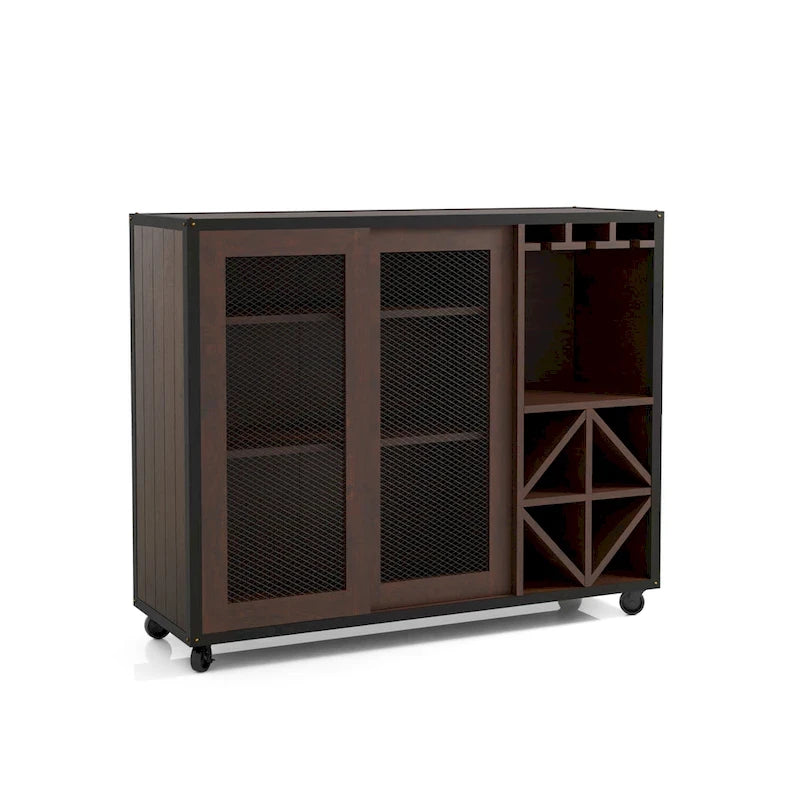  Hury Modern Walnut 47-inch 3-shelf Dining Buffet, Walnut Dining Sideboard with Wine Storage