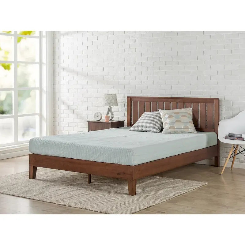  Antique Espresso Wood Platform Bed