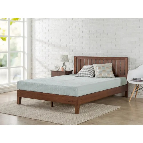 Antique Espresso Wood Platform Bed