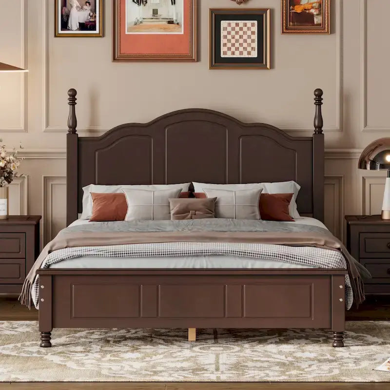 Retro Wood Queen/Full Size Platform Bed Frame with Wooden Slat Support,No Box Spring Needed