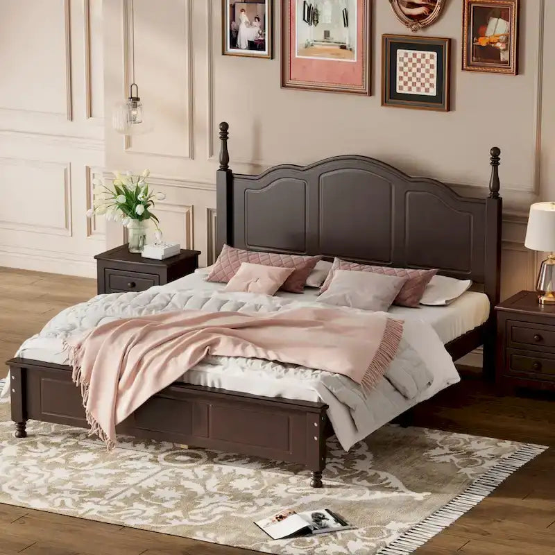 Retro Wood Queen/Full Size Platform Bed Frame with Wooden Slat Support,No Box Spring Needed