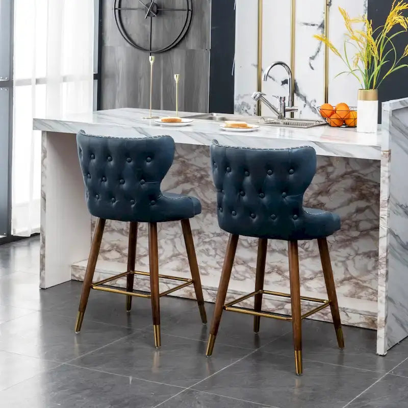 Tabouret de comptoir mi-siècle moderne en similicuir touffeté avec garniture cloutée, lot de 2