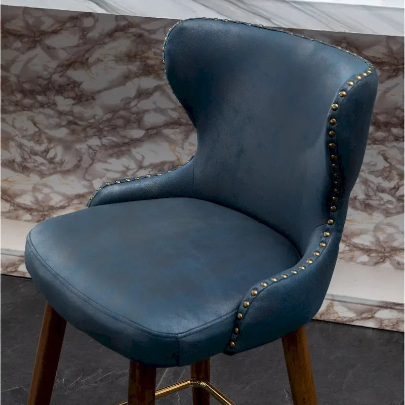 Tabouret de comptoir mi-siècle moderne en similicuir touffeté avec garniture cloutée, lot de 2