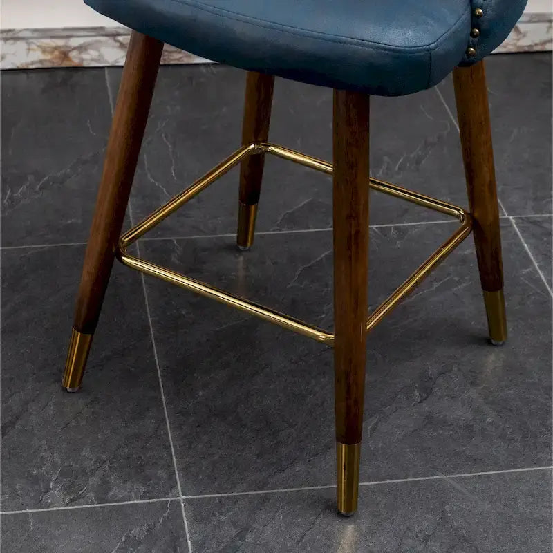 Tabouret de comptoir mi-siècle moderne en similicuir touffeté avec garniture cloutée, lot de 2