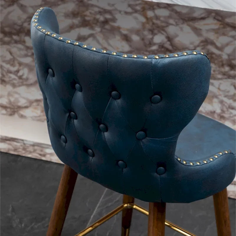 Tabouret de comptoir mi-siècle moderne en similicuir touffeté avec garniture cloutée, lot de 2