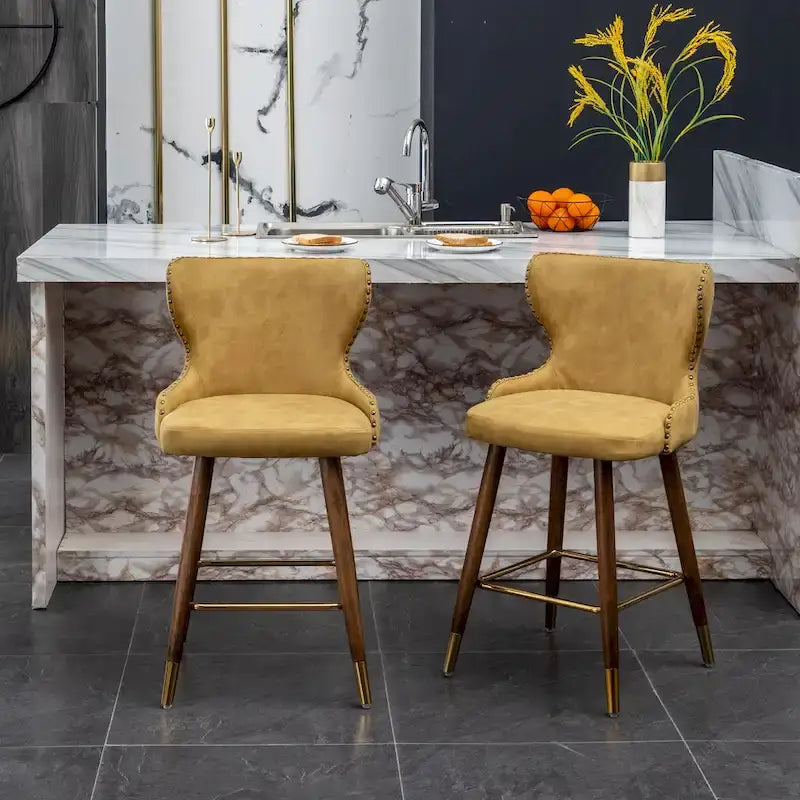 Tabouret de comptoir mi-siècle moderne en similicuir touffeté avec garniture cloutée, lot de 2