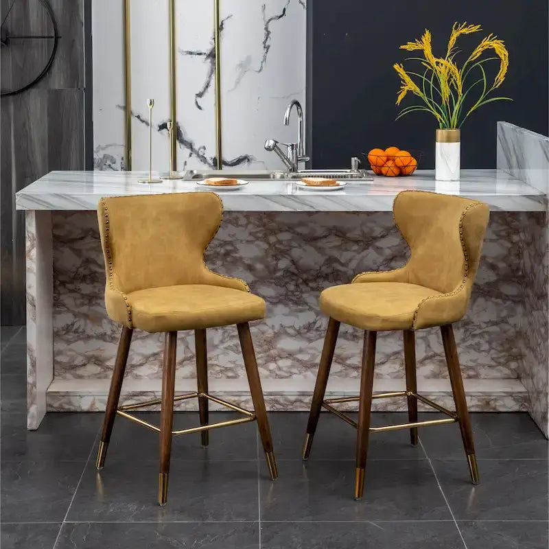 Tabouret de comptoir mi-siècle moderne en similicuir touffeté avec garniture cloutée, lot de 2
