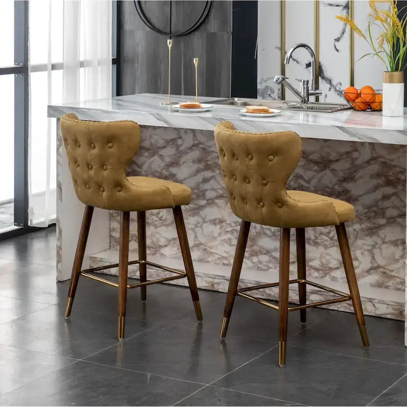 Tabouret de comptoir mi-siècle moderne en similicuir touffeté avec garniture cloutée, lot de 2