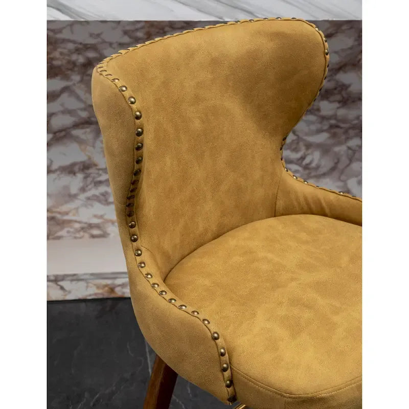 Tabouret de comptoir mi-siècle moderne en similicuir touffeté avec garniture cloutée, lot de 2