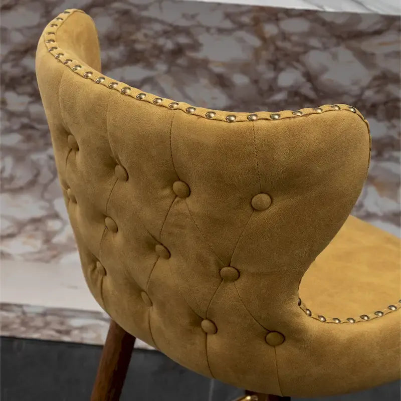 Tabouret de comptoir mi-siècle moderne en similicuir touffeté avec garniture cloutée, lot de 2