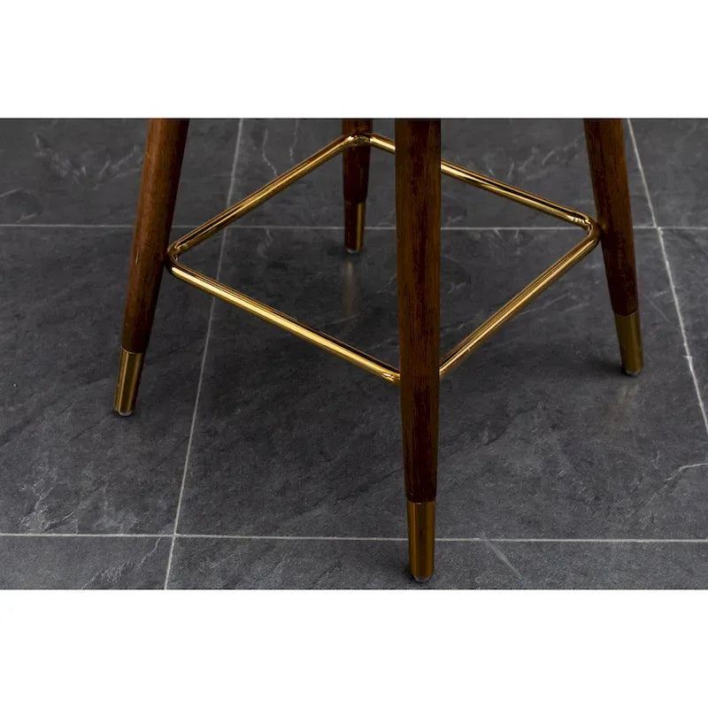 Tabouret de comptoir mi-siècle moderne en similicuir touffeté avec garniture cloutée, lot de 2