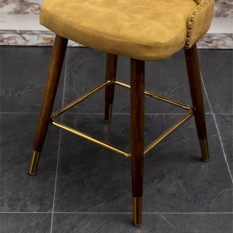 Tabouret de comptoir mi-siècle moderne en similicuir touffeté avec garniture cloutée, lot de 2