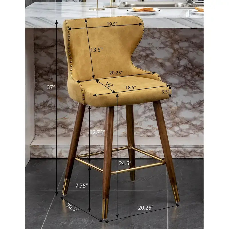 Tabouret de comptoir mi-siècle moderne en similicuir touffeté avec garniture cloutée, lot de 2