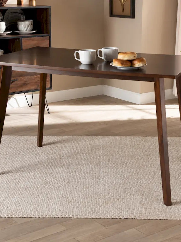 Table à manger rectangulaire en bois, style transitionnel du milieu du siècle