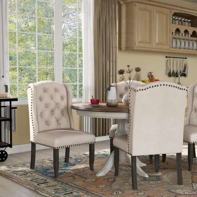 Tufted Linen Wingback Dining Chairs (of 2)
