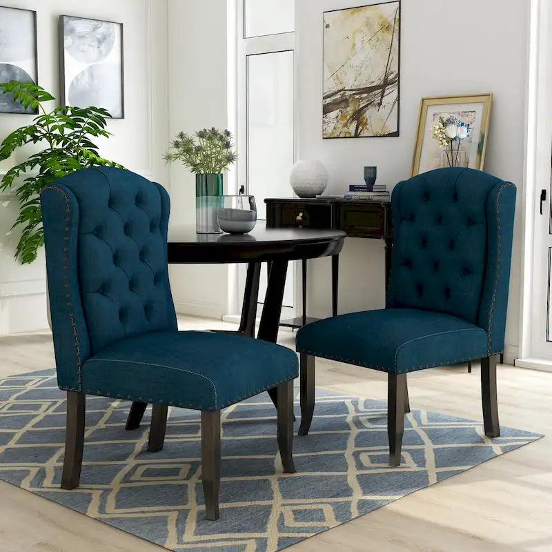 Tufted Linen Wingback Dining Chairs (of 2)