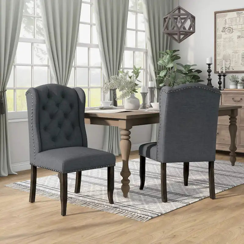 Tufted Linen Wingback Dining Chairs (of 2)