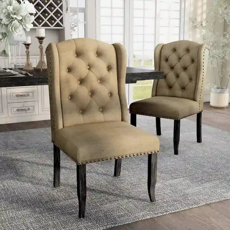 Tufted Linen Wingback Dining Chairs (of 2)