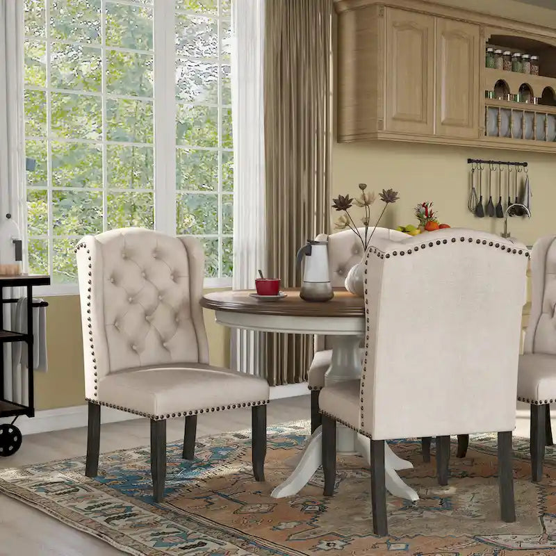 Chaises de salle à manger à dossier ailé en lin capitonné (lot de 2)