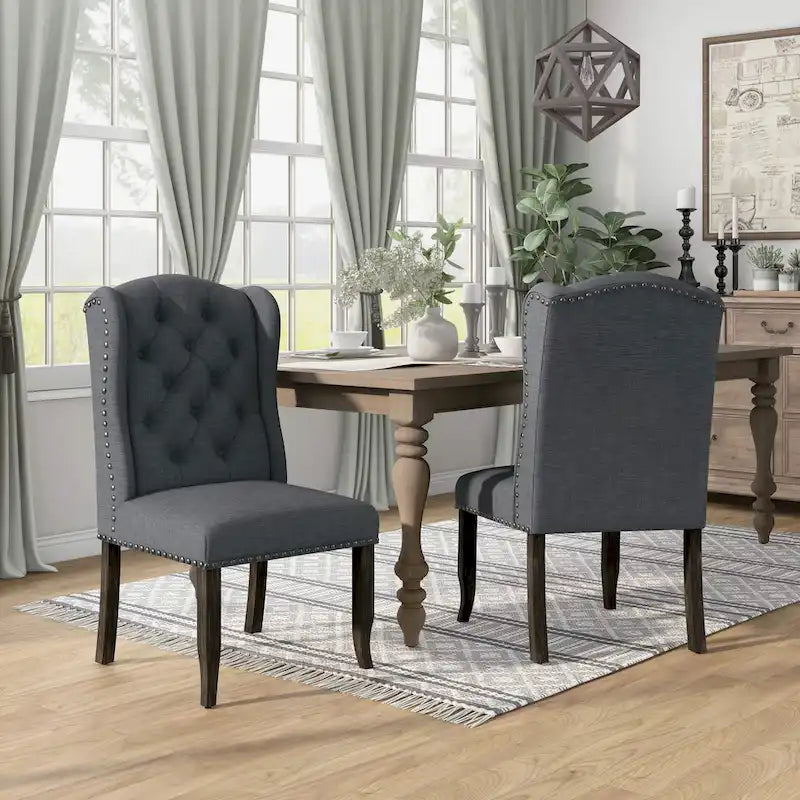 Tufted Linen Wingback Dining Chairs (of 2)