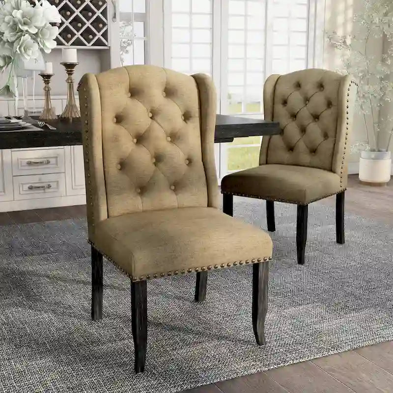 Chaises de salle à manger à dossier ailé en lin capitonné (lot de 2)