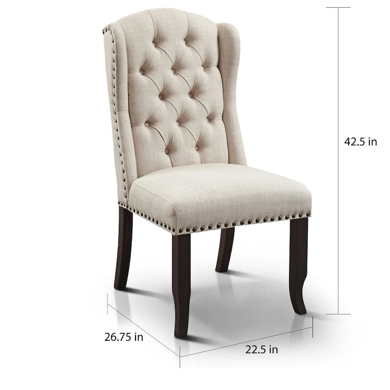 Chaises de salle à manger à dossier ailé en lin capitonné (lot de 2)