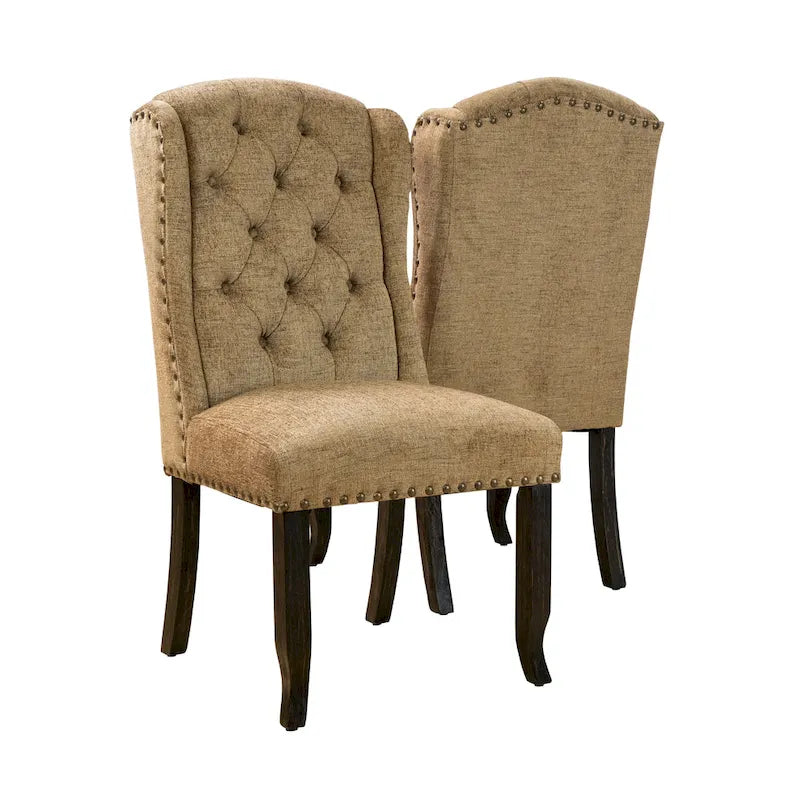 Chaises de salle à manger à dossier ailé en lin capitonné (lot de 2)
