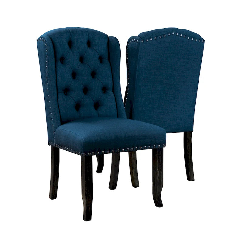 Chaises de salle à manger à dossier ailé en lin capitonné (lot de 2)