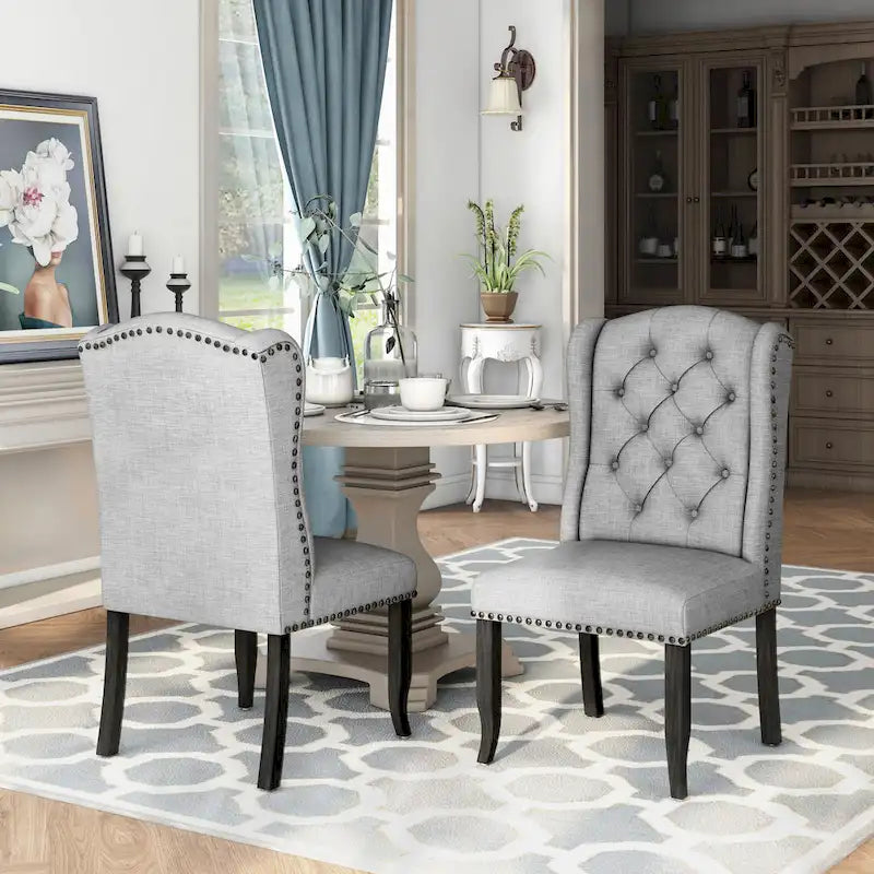 Chaises de salle à manger à dossier ailé en lin capitonné (lot de 2)