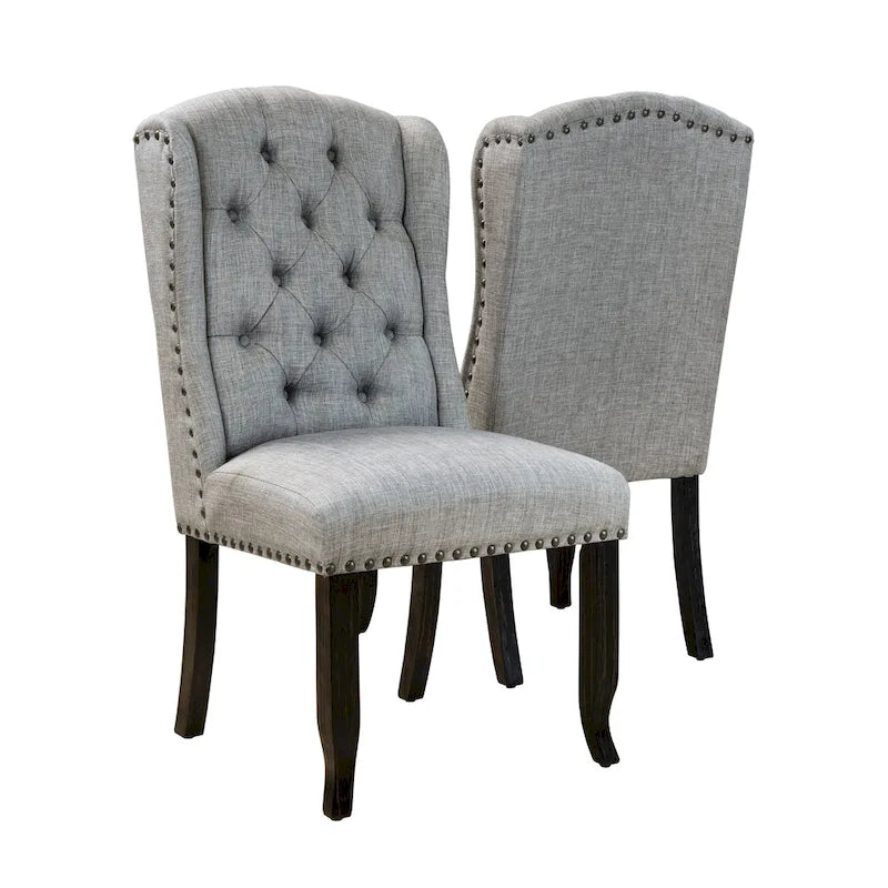 Chaises de salle à manger à dossier ailé en lin capitonné (lot de 2)