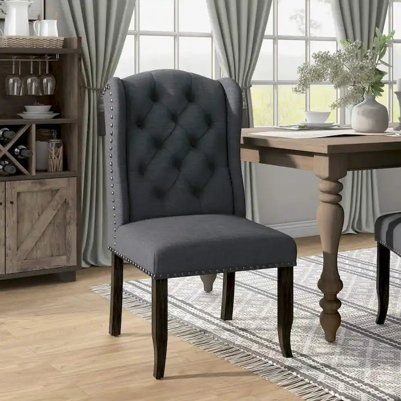 Chaises de salle à manger à dossier ailé en lin capitonné (lot de 2)