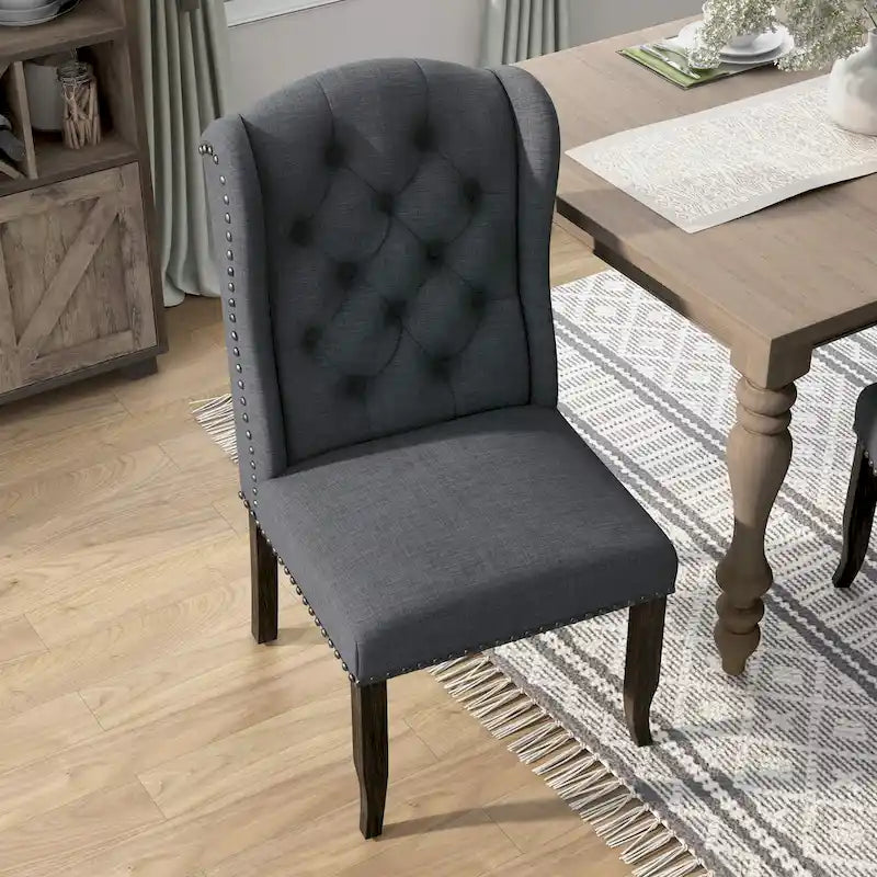 Chaises de salle à manger à dossier ailé en lin capitonné (lot de 2)