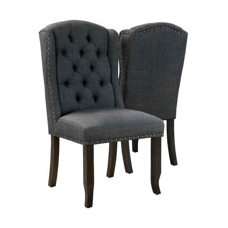 Chaises de salle à manger à dossier ailé en lin capitonné (lot de 2)