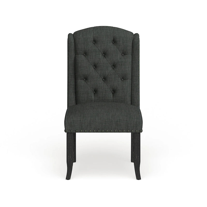 Chaises de salle à manger à dossier ailé en lin capitonné (lot de 2)