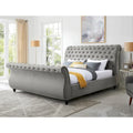  Evora Grey Velvet Button-tufted Sleigh Bed