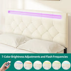 Lit plateforme Queen réglable avec tête de lit capitonnée et cadre de lit LED avec 4 tiroirs de rangement