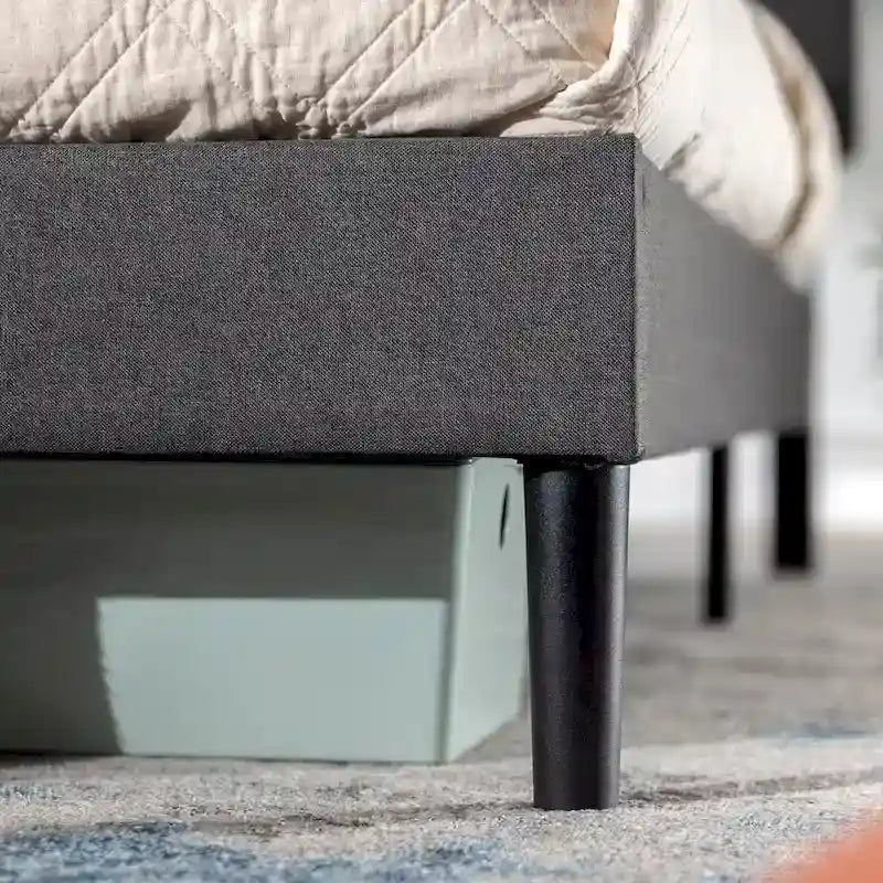 Grey Upholstered Platform Bed Frame with Sustainable Bamboo Slats