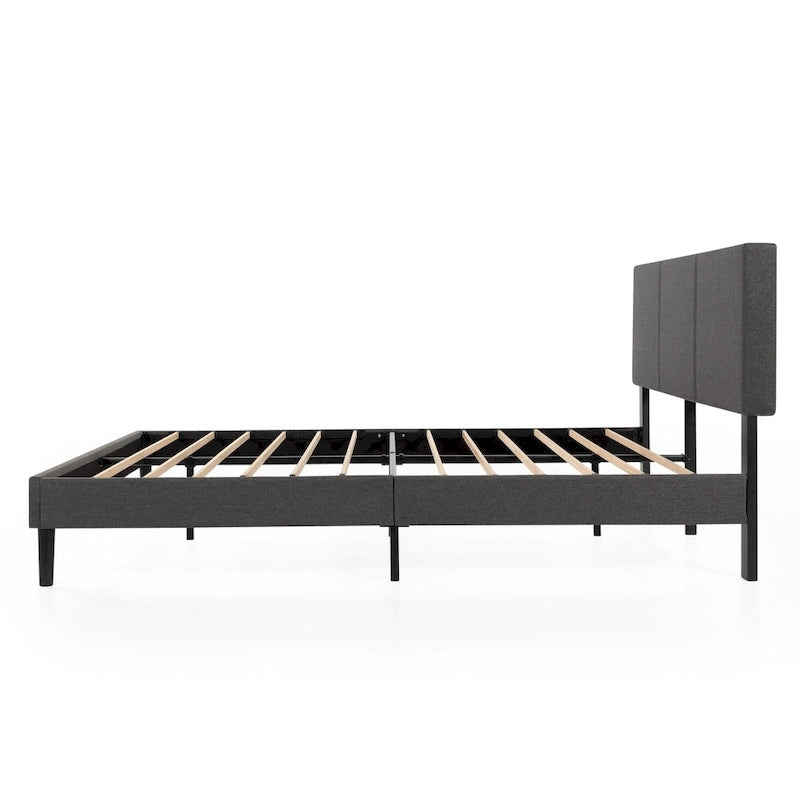 Grey Upholstered Platform Bed Frame with Sustainable Bamboo Slats