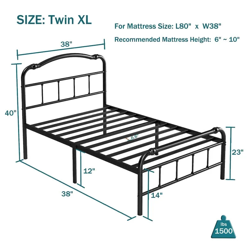 Heavy-Duty Anti-Wobble 14 Inch Bed Frame With Wavy Art Headboard, No Needed Box Spring